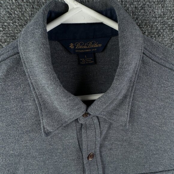 Brooks Brothers Knit Cotton Wool Gray Button Up Shirt Men Long Sleeve Large - Picture 7 of 12